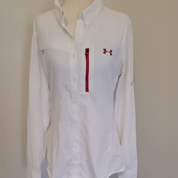 Under Armour White Button Down Shirt with Red Accent - Picture 1 of 9